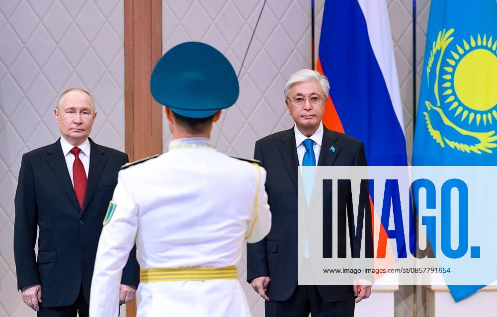 Kazakhstan Russia 9175362 28.05.2026 Russian President Vladimir Putin and Kazakh President Kassym-Jomart Tokayev attend an official welcoming ceremony outside the Palace of Independence in Astana, Kazakhstan. Alexander Shcherbak Sputnik Astana Kazakhstan