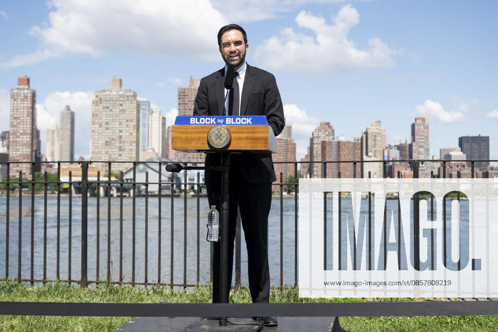 New York City Mayor ZOHRAN MAMDANI (D) speaking at a press conference about housing in Whitey Ford Field in Queens, New York. Queens United States - ZUMAb161 20260528_aap_b161_006
