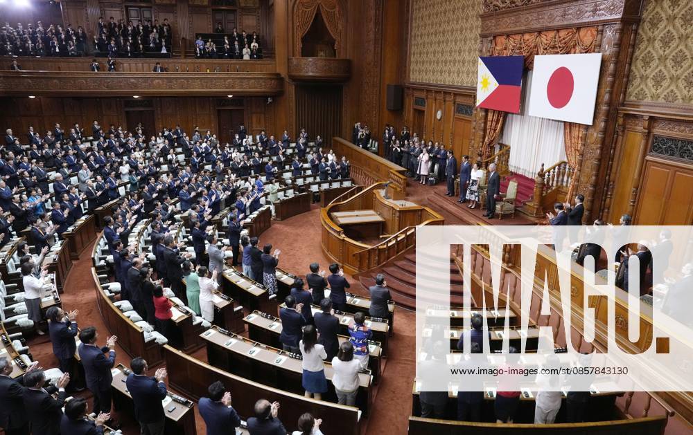 Philippine president in Japan s parliament Japanese lawmakers greet Philippine President Ferdinand Marcos Jr. and his wife Louise Araneta-Marcos with applause in the House of Councillors in Tokyo prior to his speech on May 28, 2026. A14AA0005617087P