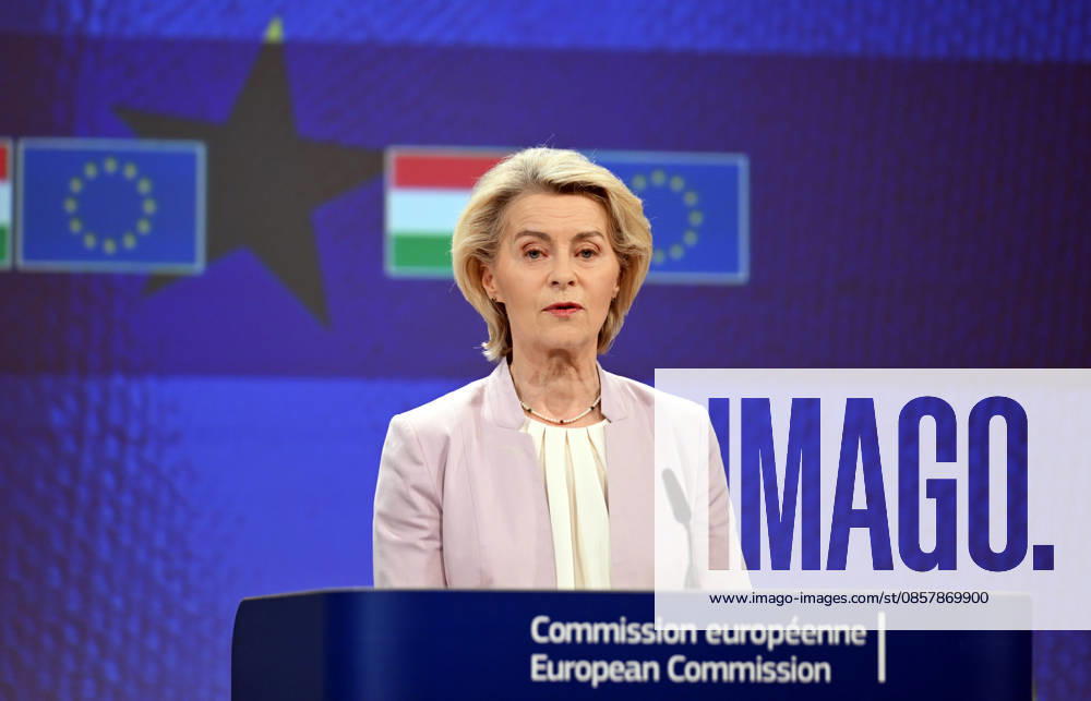 Peter Magyar - Ursula von der Leyen joint press conference in Brussels BRUSSELS, BELGIUM - MAY 29: Hungarian Prime Minister Peter Magyar and European Commission President Ursula von der Leyen hold a joint press conference in Brussels, Belgium, on May 29, 2026. Dursun Aydemir Anadolu Brussels Belgium. Editorial use only. Please get in touch for any other usage.