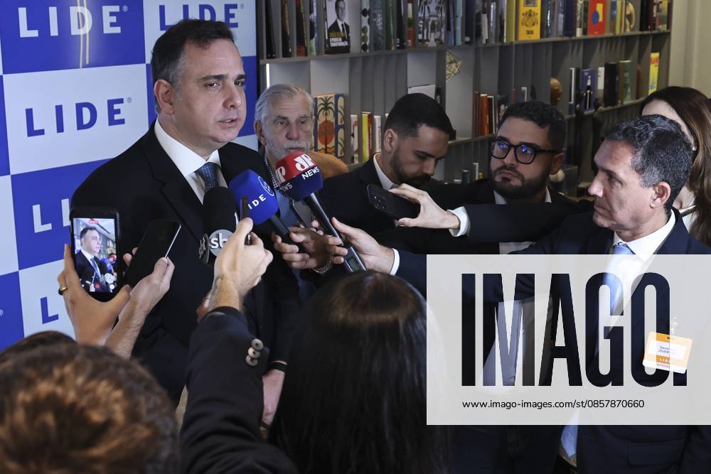 Rodrigo Pacheco speaks to the press at the LIDE Innovation and Technology seminar. Sao Paulo (SP), May 29, 2026 - Events Technology Innovation SP - Rodrigo Pacheco, Senator of the Republic (PSD-MG) and President of the Federal Senate between 2021 and 2025, speaks to the press at the end of his panel during the LIDE - Innovation and Technology seminar held this Friday at Casa LIDE, in Sao Paulo.(Foto: Leco Viana Thenews2 imago images) Rodrigo Pacheco speaks to the press at the LIDE Innovation and Technology seminar.