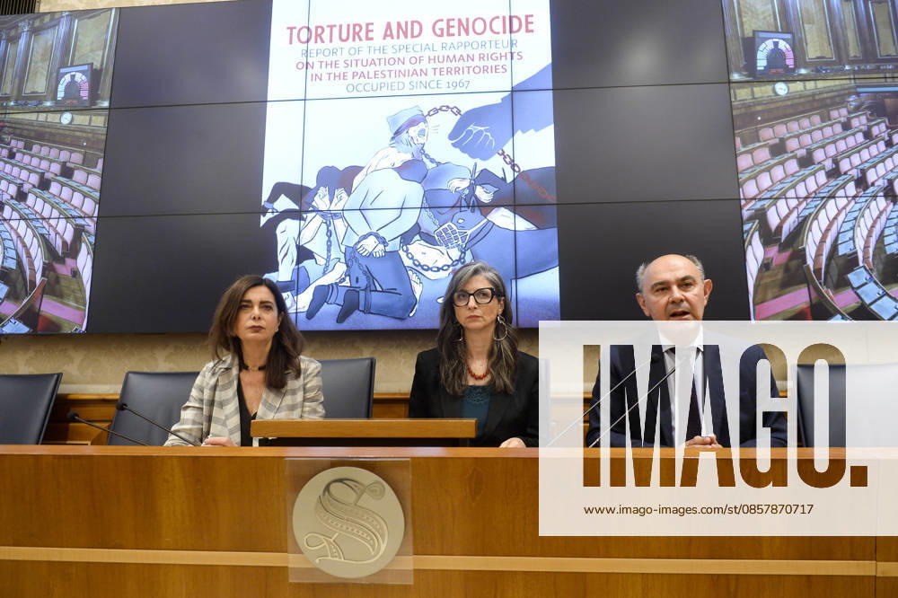 IPA85160392 - Rome Senate presentation of UN special rapporteur s report on the occupied Palestinian territories, pictured Laura Boldrini Francesca Albanese Peppe De Cristofaro