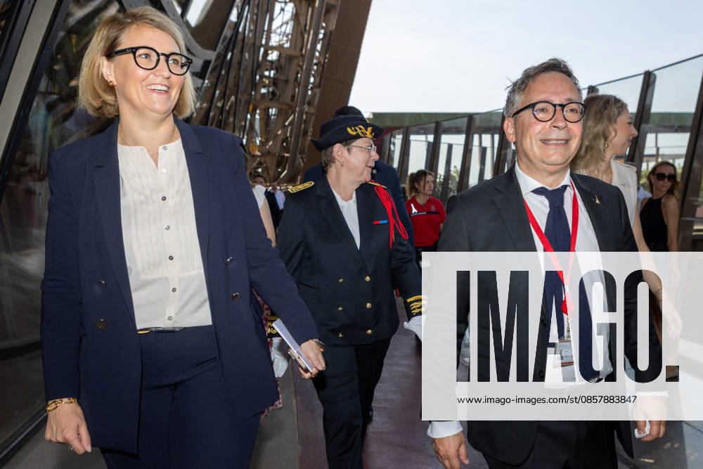 Welcoming Ceremony for French Citizenship At Eiffel Tower - Paris Marie-Pierre Vedrenne (Minister Delegate to the Minister of the Interior, in charge of Citizenship) and Patrick Branco-Ruivo (Director of the Eiffel tower) and Mireille Larrede (Prefect delegate for immagration) at the Tour Eiffel, for welcoming ceremony for French citizenship chaired by Mrs.Marie Pierre Vedrenne, Minister Delegate to the Minister of the Interior, in charge of Citizenship Paris, France May 29, 2026. Photo by Franck Derouda ABACAPRESS.COM Paris Eiffel Tower France