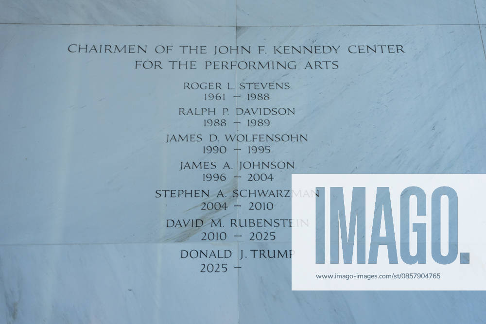 A list Kennedy Center Chairmen is seen in the Donald J. Trump and John F. Kennedy Center for the Performing Arts in Washington, DC on Friday, May 29, 2026. A federal judge ruled that President Trump overstepped his authority by renaming the Kennedy Center after himself, ordering Trump s name to be removed and reversing a decision to close the performing arts center for renovations. WAP20260529136 AARONxSCHWARTZ
