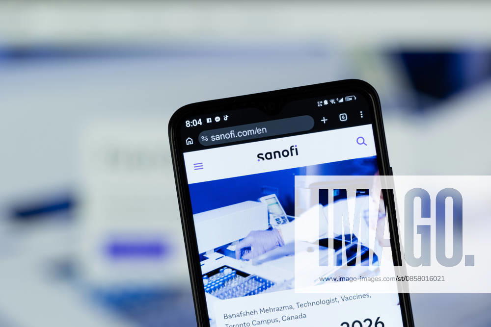 Dhaka, Bangladesch ? 29. April 2026: Nahaufnahme der Sanofi-Homepage auf einem Smartphone. Dhaka, Bangladesh - April 29, 2026: Close-up of Sanofi s homepage on a smartphone. (License=RM)
