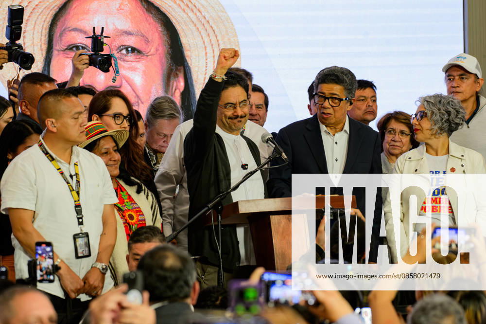 Colombian left-wing presidential candidate Ivan Cepeda along his running mate Aida Quilcue give a speech after the results of the first run of the 2026 presidential elections in Bogota, Colombia May 31, 2026. Bogota Colombia - ZUMAvp1_ 20260531_zia_vp1_056