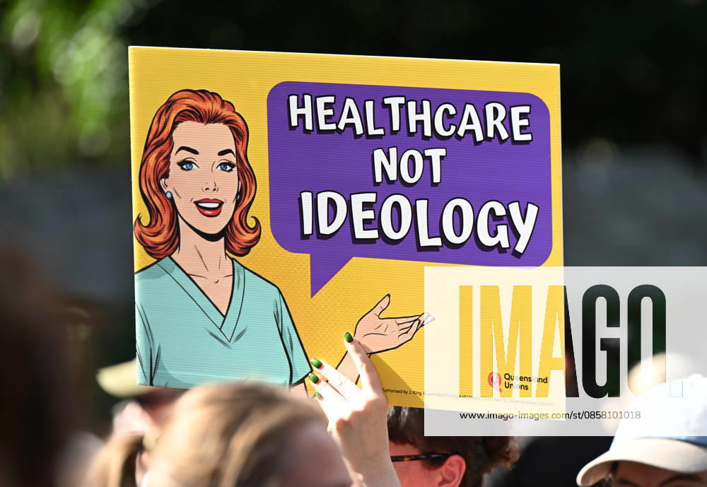 QLD NURSES RALLY, Nurses, midwives and pro-choice supporters are seen during a protest against the Katter Australian Party action to block expanded access to early pregnancy medical termination at the City Botanic Gardens in Brisbane, Tuesday, June 2, 2026. ( NO ARCHIVING Brisbane Queensland Australia