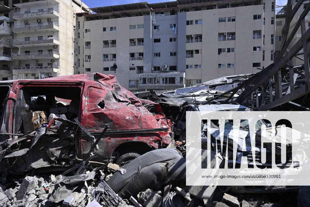 Damage reported near hospital following strike in southern Lebanon TYRE, LEBANON - JUNE 02: Buildings and a parking area opposite Jabal Amel Hospital, the largest hospital in the city of Tyre, sustain heavy damage following a strike in the Maarakah area of southern Lebanon, on June 02, 2026. The hospital building, nearby structures, and vehicles are also damaged. Houssam Shbaro Anadolu Tyre Lebanon. Editorial use only. Please get in touch for any other usage.