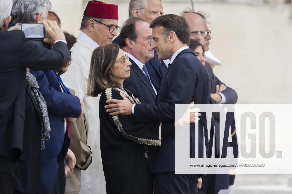 Paris, France June 3, 2026 - National tribute to late French philosopher and sociologist Edgar Morin at the Hotel des Invalides - Sabah Abouessalam, Emmanuel Macron HOMMAGE NATIONAL, EDGAR MORIN, POLITIQUE