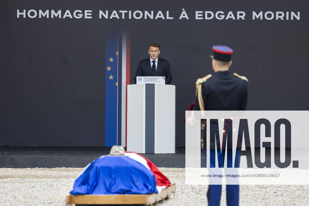 Paris, France June 3, 2026 - National tribute to late French philosopher and sociologist Edgar Morin at the Hotel des Invalides - Emmanuel Macron HOMMAGE NATIONAL, EDGAR MORIN, POLITIQUE