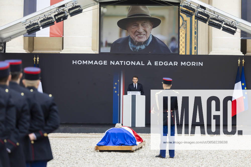Paris, France June 3, 2026 - National tribute to late French philosopher and sociologist Edgar Morin at the Hotel des Invalides - Emmanuel Macron HOMMAGE NATIONAL, EDGAR MORIN, POLITIQUE