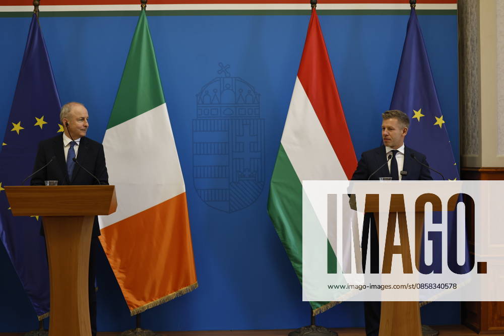 Peter Magyar - Micheal Martin meeting in Budapest BUDAPEST, HUNGARY - JUNE 04: Hungary s Prime Minister Peter Magyar (R) and Ireland s Prime Minister Micheal Martin (L) hold a joint press conference at the foreign ministry in Budapest, Hungary, on June 4, 2026. Arpad Kurucz Anadolu Budapest Hungary. Editorial use only. Please get in touch for any other usage.