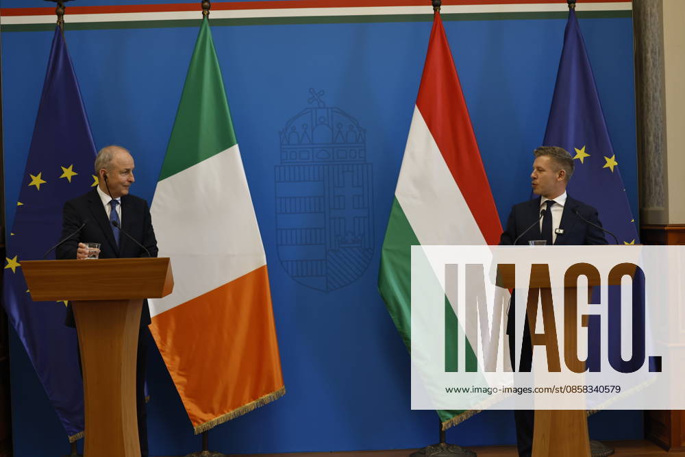 Peter Magyar - Micheal Martin meeting in Budapest BUDAPEST, HUNGARY - JUNE 04: Hungary s Prime Minister Peter Magyar (R) and Ireland s Prime Minister Micheal Martin (L) hold a joint press conference at the foreign ministry in Budapest, Hungary, on June 4, 2026. Arpad Kurucz Anadolu Budapest Hungary. Editorial use only. Please get in touch for any other usage.