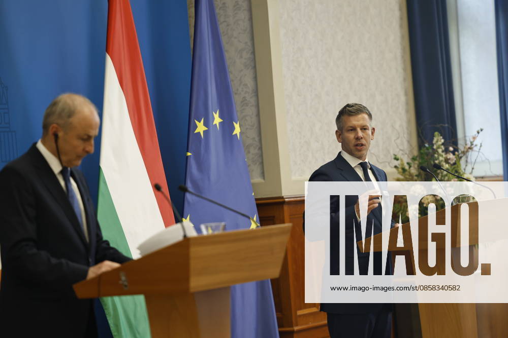 Peter Magyar - Micheal Martin meeting in Budapest BUDAPEST, HUNGARY - JUNE 04: Hungary s Prime Minister Peter Magyar (R) and Ireland s Prime Minister Micheal Martin (L) hold a joint press conference at the foreign ministry in Budapest, Hungary, on June 4, 2026. Arpad Kurucz Anadolu Budapest Hungary. Editorial use only. Please get in touch for any other usage.