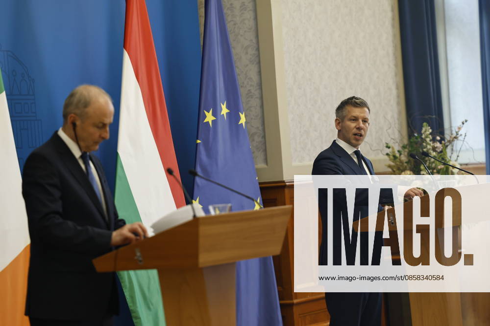 Peter Magyar - Micheal Martin meeting in Budapest BUDAPEST, HUNGARY - JUNE 04: Hungary s Prime Minister Peter Magyar (R) and Ireland s Prime Minister Micheal Martin (L) hold a joint press conference at the foreign ministry in Budapest, Hungary, on June 4, 2026. Arpad Kurucz Anadolu Budapest Hungary. Editorial use only. Please get in touch for any other usage.