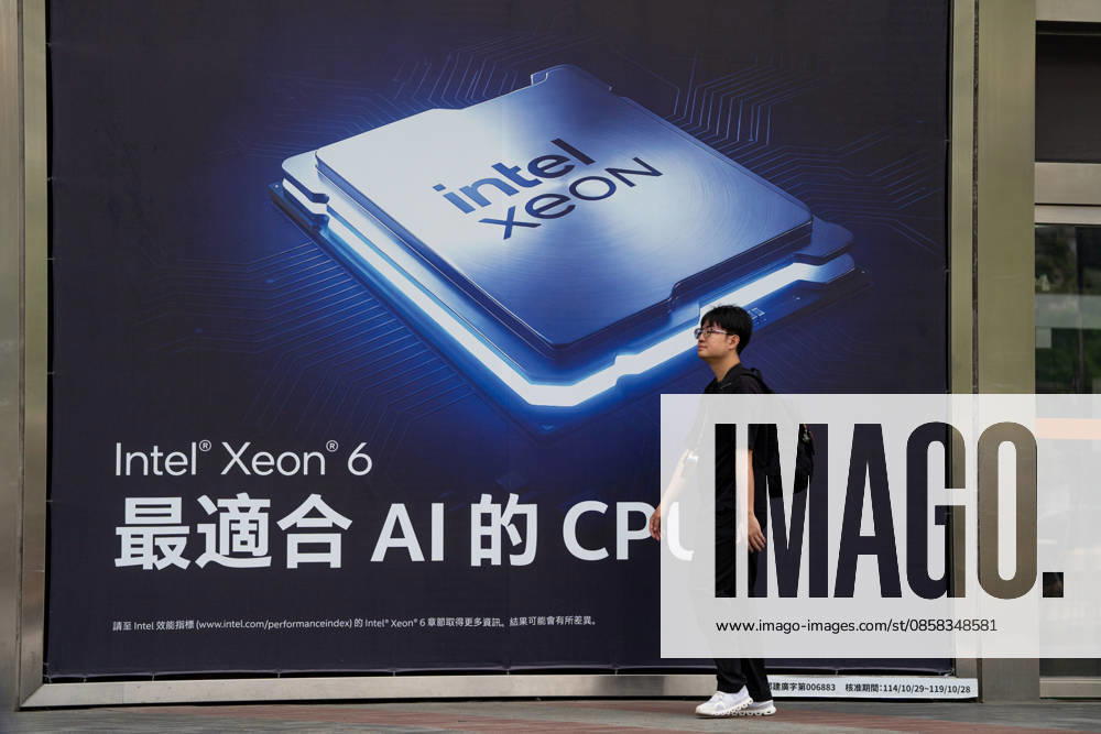 TAIWAN-COMPUTEX A man walks pass a billboard showing an Intel Xeon 6 CPU in Taipei, Taiwan, June 4, 2026. NEXPHER Vernon Yuen TAIPEI