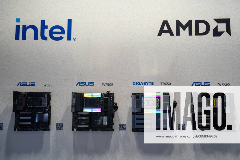 TAIWAN-COMPUTEX A general view showing Intel and AMD logo on top computer boards at Computex 2026 in Taipei, Taiwan, June 4, 2026. NEXPHER Vernon Yuen TAIPEI