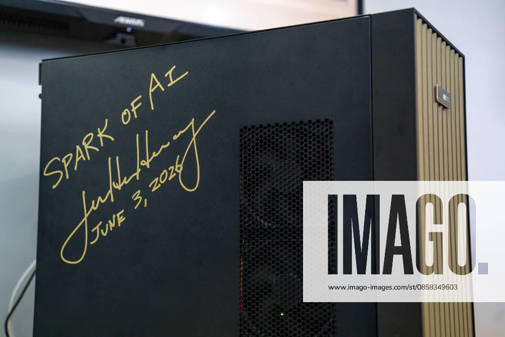 TAIWAN-COMPUTEX President, and CEO of Nvidia, Jensen Huangs signature on a workstation at Computex 2026 in Taipei, Taiwan, June 4, 2026. NEXPHER Vernon Yuen TAIPEI