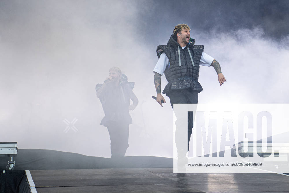 Singer Sebastian Sushi Biesler from the German metalcore and trancecore band Electric Callboy will bring ecstasy to the audience with a high-energy show on the Utopia Stage main stage at Rock im Park 2026 Nuremberg Zeppelinfeld Bavaria Germany