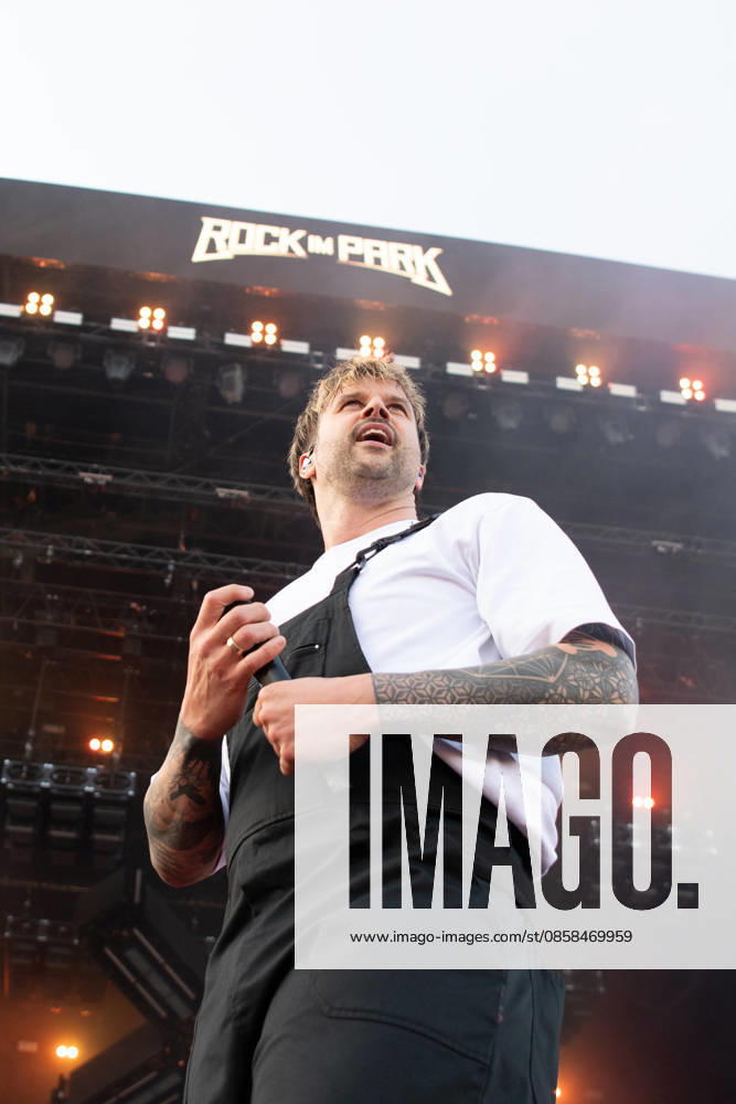 Singer Sebastian Sushi Biesler from the German metalcore and trancecore band Electric Callboy will bring ecstasy to the audience with a high-energy show on the Utopia Stage main stage at Rock im Park 2026 Nuremberg Zeppelinfeld Bavaria Germany