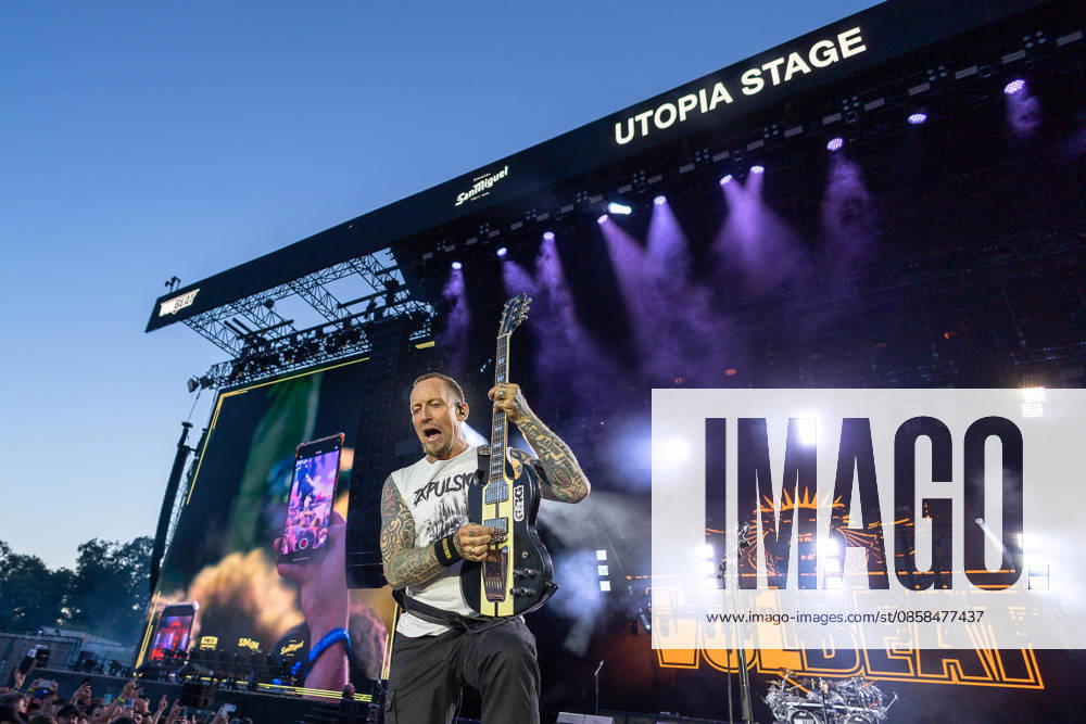 Music festival Rock im Park 2026 Volbeat, Nuremberg, 05 06 2026 Michael Poulsen, singer and guitarist of the Danish rock band Volbeat, performs on the Utopia Stage The band combines rock n roll, heavy metal and rockabilly Nuremberg Bavaria Germany 20260605-6V2A7053-M4000