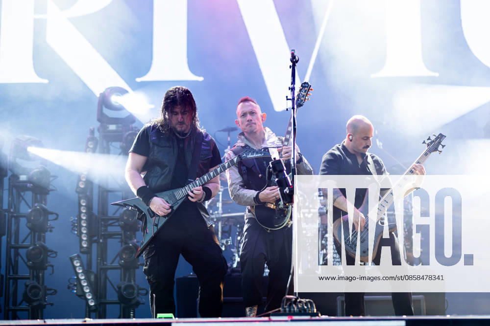 Corey Beaulieu guitar , Matthew Heafy vocals, guitar and Paolo Gregoletto bass during the performance of the American heavy metal band Trivium as part of the Rock am Ring 2026 festival at the Nürburgring Nürburg Rock am Ring Rheinland Pfalz Germany