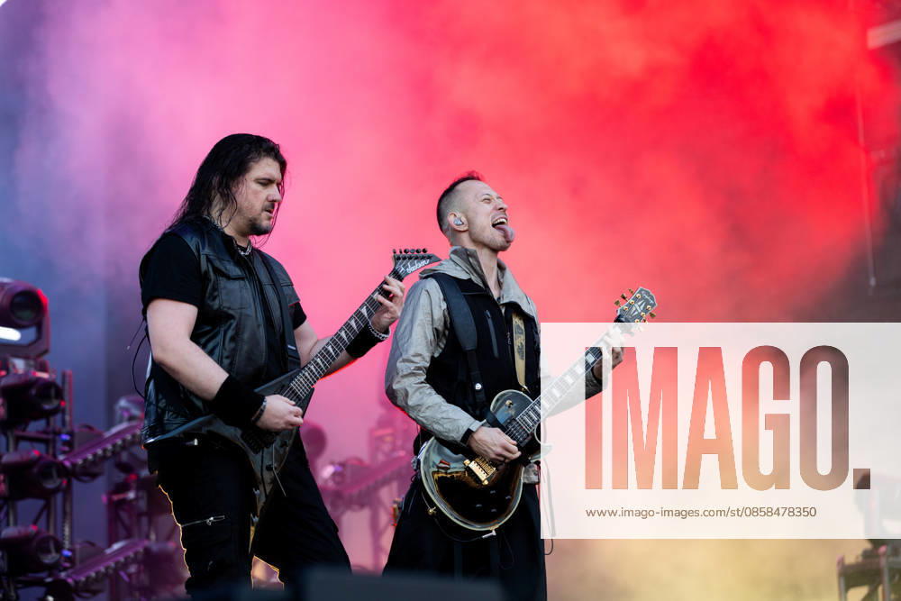 Corey Beaulieu guitar and Matthew Heafy vocals, guitar during the performance of the American heavy metal band Trivium as part of the Rock am Ring 2026 festival at the Nürburgring Nürburg Rock am Ring Rheinland Pfalz Germany