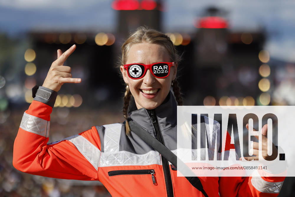 Visitor with RAR 2026 logo on her glasses at Rock am Ring RaR 2026 Rock am Ring is a music festival founded by Marek Lieberberg, which traditionally takes place at the Nürburgring near the town of Adenau in the Eifel region It is considered the most traditional rock festival in Germany Nürburg, 05 06 2026 Rhineland-Palatinate Germany