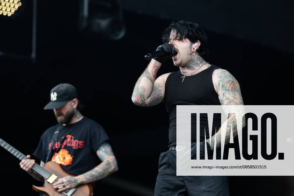 Daniel Winter Bates vocals and Ed Hartwell guitar In the background during the performance of the British metalcore band Bury Tomorrow as part of the Rock am Ring 2026 festival at the Nürburgring Nürburg Rock am Ring Rheinland Pfalz Germany