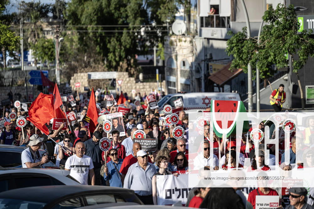 Protest in Haifa to mark the 59th anniversary of Naksa HAIFA, ISRAEL - JUNE 6: Hundreds of people gathered to mark the 59th anniversary of the Naksa, commemorating the aftermath of the 1967 Arab-Israeli War, when Israel occupied remaining Palestinian territories in Haifa, Israel on June 6, 2026. Demonstrators marched through city streets carrying placards, calling for an end to ongoing violence and policies in the region. Mostafa Alkharouf Anadolu Haifa Israel. Editorial use only. Please get in touch for any other usage.