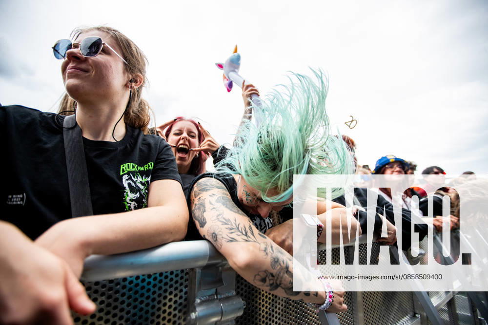 Headbanging fans during the performance of the Swiss metal band Paleface Swiss as part of the Rock am Ring 2026 festival at the Nürburgring Nürburg Rock am Ring Rheinland Pfalz Germany