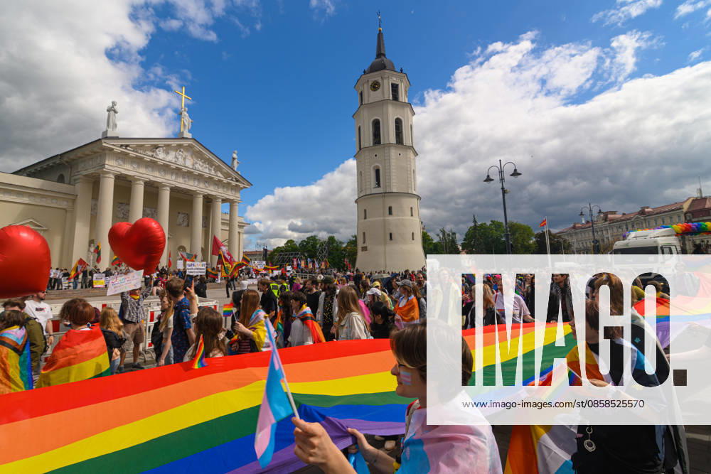 People march with a huge pride flag during the pride parade. Vilnius on June 6 marked Lithuanian Pride 2026 with a march for equality, drawing thousands to the city center in a public show of visibility, solidarity, and support for LGBTQ+ rights. Vilnius Lithuania - ZUMAs197 20260606_aaa_s197_200