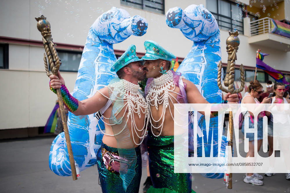 A couple are seen kissing each other as they take part in a demonstration in support of the rights of LGTBIQ+ people, as part of the LGTBIQ+ Pride celebrations. The LGTBIQ+ Pride of Torremolinos is internationally known as a meeting point for LGTBIQ+ people in a colourful and festive atmosphere, where thousands of people celebrate the fight of the LGTBIQ+ movement for equality and respect. Malaga Spain - ZUMAs197 20260606_aaa_s197_327