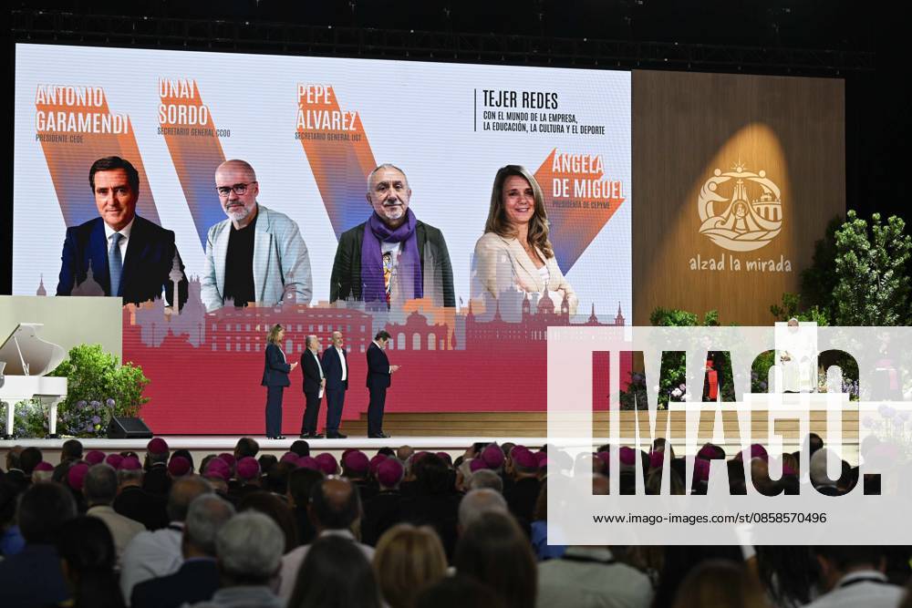 SPAIN - POPE LEO XIV DURING THE MEETING BUILDING NETWORKS WITH THE WORLD OF CULTUREM ART, ECONOMY AND SPORT AT THE MOVISTAR ARENA IN MADRID - 2026 6 7 Spain, Vatican, 2026 6 7 Pope Leo XIV during the meeting Building networks with the world of Culture, Art, Economy and Sports at the Movistar Arena in Madrid . - NO BOOKS