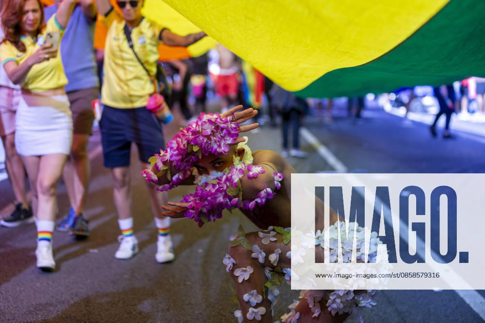 JUNE 07, 2026: Participants gather during the 30th edition of the Sao Paulo LGBT+ Pride Parade at Paulista Avenue in Sao Paulo, Brazil, on June 7, 2026. Widely considered the largest Pride parade in the world, this year s landmark 30-year anniversary featured the official theme A rua convoca, a urna confirma (The street summons, the ballot box confirms), emphasizing political participation and social mobilization ahead of municipal and general elections. Despite facing a 60% drop in private corporate sponsorshipsâ€which forced 14 sound trucks onto the avenue instead of the usual 17â€millions of people took to the streets to protest conservative legislative backlashes and celebrate - ZUMAv146 20260607_zip_v146_001