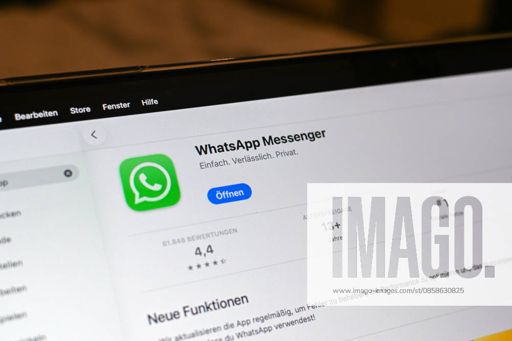 The logo of the messenger service WhatsApp on the display of a Macbook laptop WhatsApp is one of the worlds most widely used communication services for messages, voice and video calls Bad Wörishofen Bavaria Germany