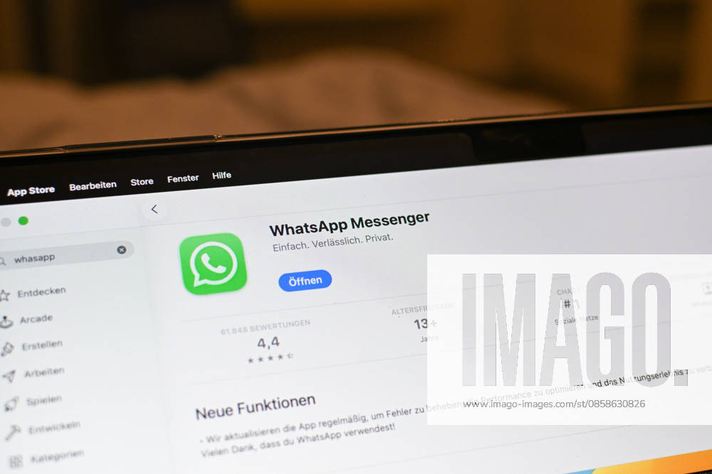 The logo of the messenger service WhatsApp on the display of a Macbook laptop WhatsApp is one of the worlds most widely used communication services for messages, voice and video calls Bad Wörishofen Bavaria Germany