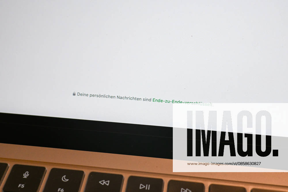 The logo of the messenger service WhatsApp on the display of a Macbook laptop With the note End to end WhatsApp is one of the worlds most widely used communication services for messages, voice and video calls Bad Wörishofen Bavaria Germany
