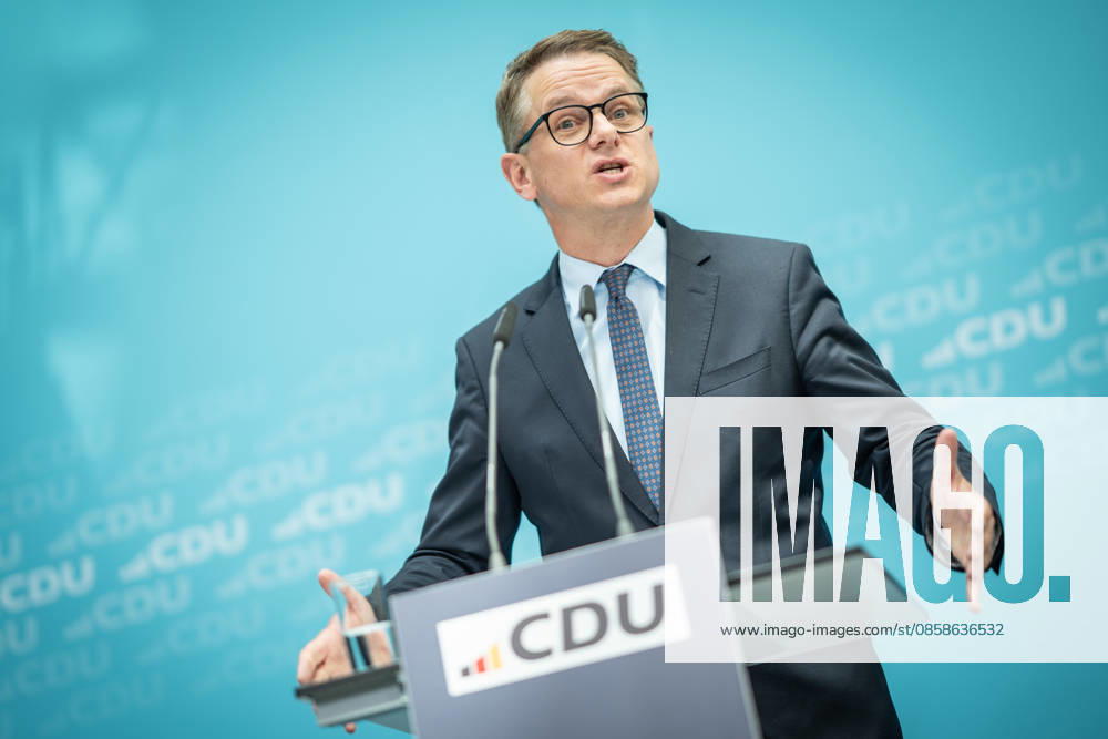 Carsten Linnemann, CDU Secretary General, during the press conference after the Federal Executive Committee meeting CDU Federal Executive Committee and committee meetings on 08 06 2026, Berlin Berlin Germany Konrad Adenauer Haus, Bundespart