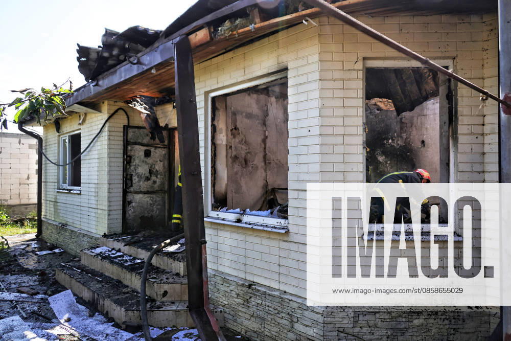 Firefighters work to extinguish a fire in a house caused by a Russian drone attack, Oleksandrivka village, Odesa region, Ukraine, June 8, 2026. (Photo by Nina Liashonok Ukrinform) Russian troops attack Odesa and region with drones
