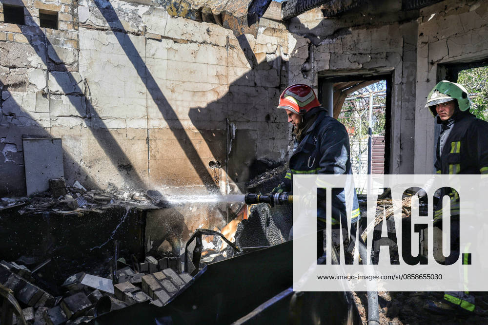 Firefighters extinguish a fire in a house damaged by a Russian drone attack, Oleksandrivka village, Odesa region, Ukraine, June 8, 2026. (Photo by Nina Liashonok Ukrinform) Russian troops attack Odesa and region with drones