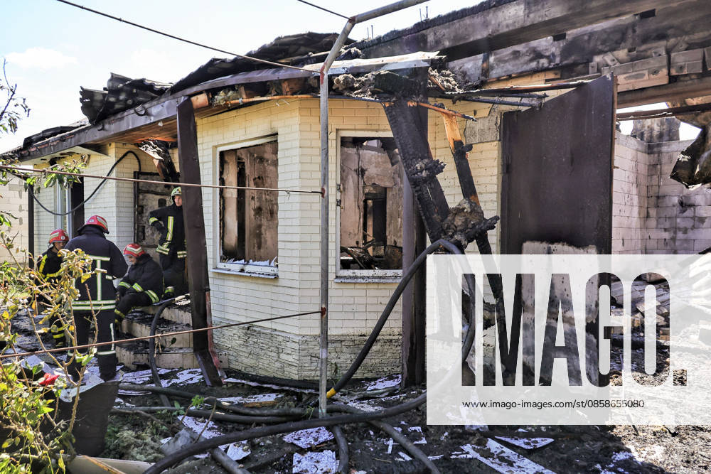 Firefighters work to extinguish a fire in a house caused by a Russian drone attack, Oleksandrivka village, Odesa region, Ukraine, June 8, 2026. (Photo by Nina Liashonok Ukrinform) Russian troops attack Odesa and region with drones