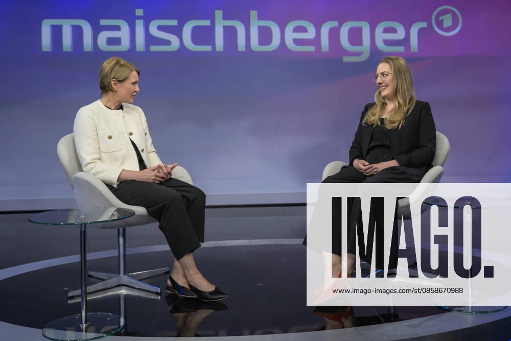 V l Jana Puglierin security expert , Katharina Dröge, Bündnis˜90 Die Grünen parliamentary group leader , in conversation, talk, GER, Berlin, studio, guest on Maischberger, political talk show, TV, format, with presenter Sandra Maischberger, Das Erste, from Adlershof Am Studio 20, 08 06 2026,