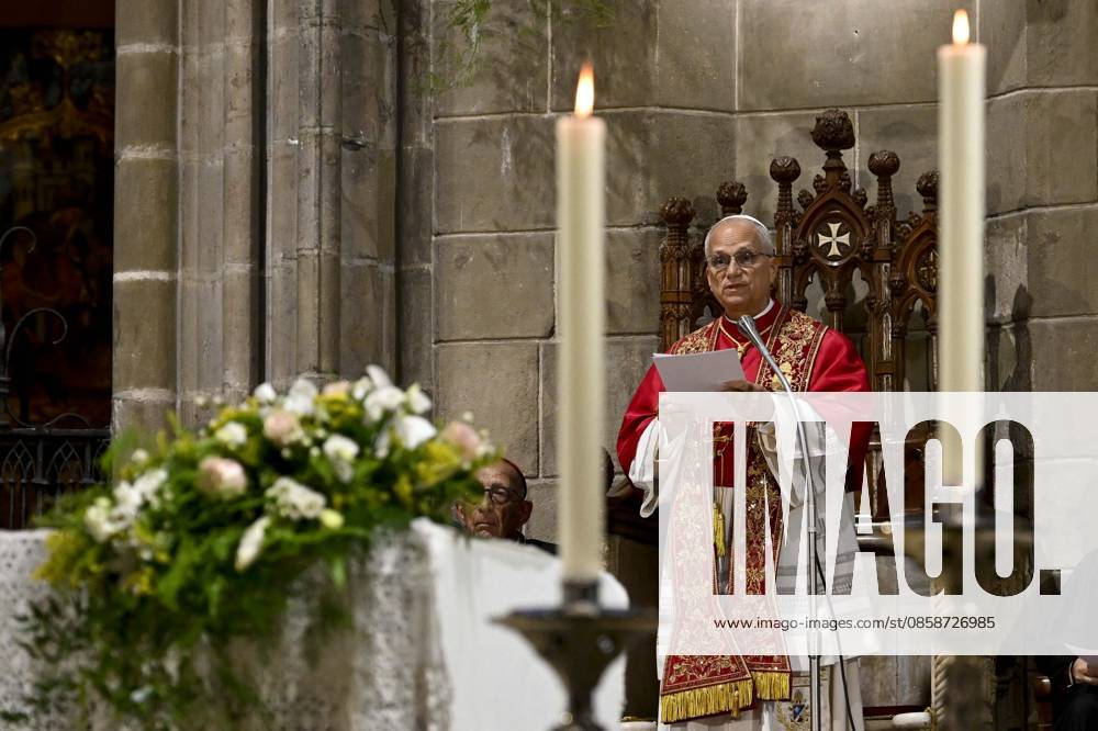 IPA85515141 - Spain, Vatican, 2026 6 9 Pope Leo XIV holds a midday prayer in the Cathedral of the Holy Cross and Saint Eulalia in Barcelona Photograph by VATICAN MEDIA Catholic Press Photo