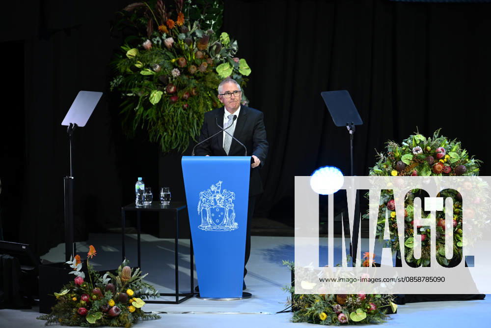 NEALE DANIHER STATE FUNERAL, Brisbane Lions coach Chris Fagan speaks during the State Funeral Service for Neale Daniher at the MCG, Melbourne, Wednesday, June 10, 2026. A state funeral will honour the life and extraordinary achievements of AFL great Neale Daniher, whose fight against MND inspired countless Australians. ( NO ARCHIVING MELBOURNE VICTORIA AUSTRALIA