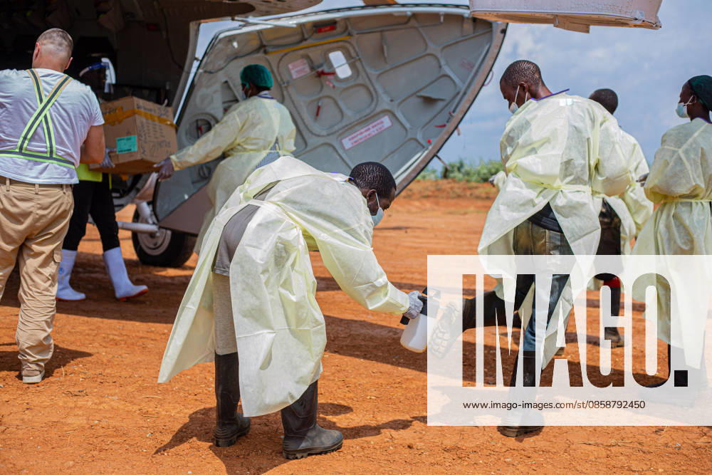 (260610) -- KINSHASA, June 10, 2026 () -- Medical workers in protective suits conduct disinfection work before carrying medical supplies against the Ebola epidemic in Mongbwalu, Ituri province, the Democratic Republic of the Congo, June 9, 2026. The number of confirmed Ebola cases in the Democratic Republic of the Congo (DRC) has risen to 598, including 115 deaths, the country s public health authorities said Tuesday. () (SpotNews) DR CONGO-ITURI-EBOLA OUTBREAK-HEALTH MEASURES Xinhua
