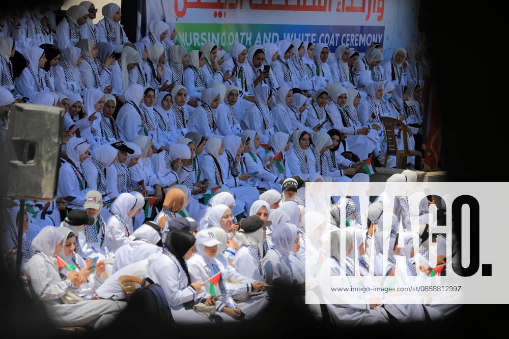Nursing students hold white coat ceremony amid Gaza ruins Palestinian students from the Faculty of Nursing and Health Sciences at the University College of Applied Sciences take part in a White Coat Ceremony and Nursing Oath event amid the ruins of the college s buildings in Gaza City on June 10, 2026. The ceremony, attended by representatives of international and donor organizations, was held at the site of facilities destroyed during the war and marks the beginning of the students’ practical training in the health sector. Photo by Bilal Osama apaimages Gaza city Gaza Strip Palestinian Territory 100626_Gaza_BO_00(44)