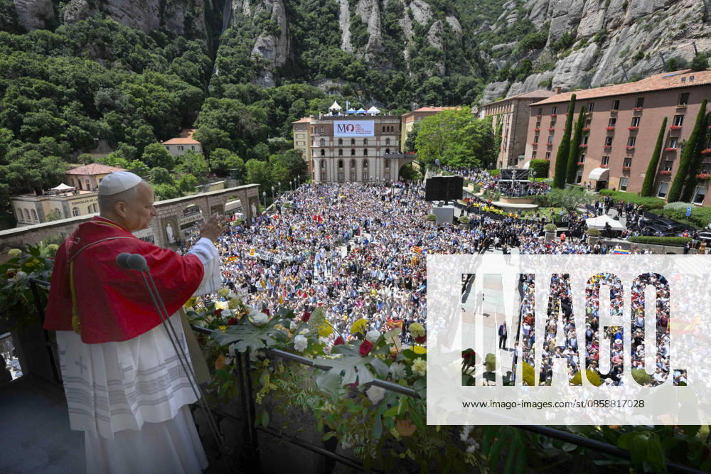 Pope Leo XIV Visits The Abbey of Our Lady of Montserrat - Spain Pope Leo visits the Abbey of Our Lady of Montserrat on June 10, 2026 on the fifth day of his pastoral visit to Spain. The Abbey is an important spiritual center in the region and houses the 12th-century image of Our Lady of Montserrat, patron saint of Catalonia. Photo by (EV) Simone Risoluti Vatican Media ABACAPRESS.COM Montserrat Spain