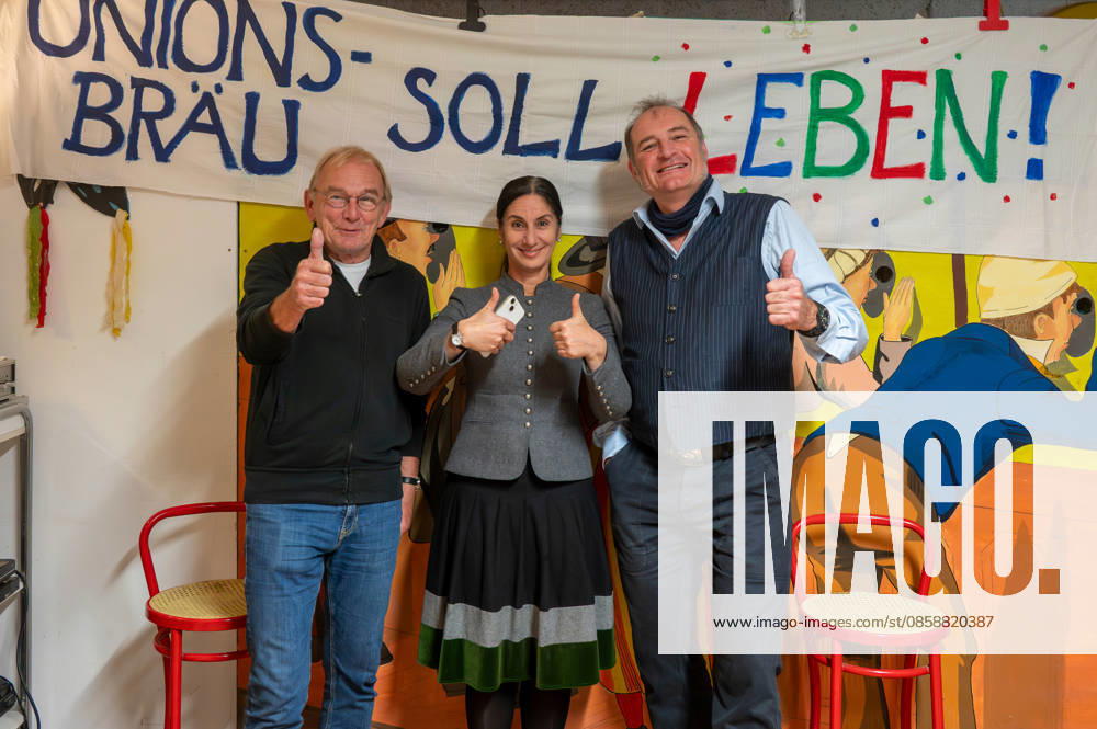 Munich, Haidhausen, the initiators of the citizens initiative Rettet den Unionsbraeu, from left Ruppert Pfliegel, Hatun Tolun, Markus Wagner