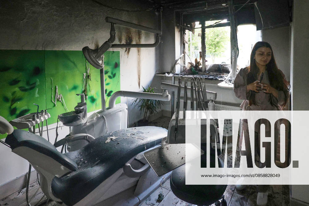 Russians damage dental office in Kharkiv A woman stands in a dental office in an apartment block, damaged by a Russian drone attack on a district of Kharkiv, Ukraine, June 10, 2026. Russian forces struck the northeastern city with drones, injuring at least eight people. One of the drones hit an apartment block, housing a dental office., Credit:Viacheslav Madiievskyi Ukrinform Avalon Ukraine, Kharkiv